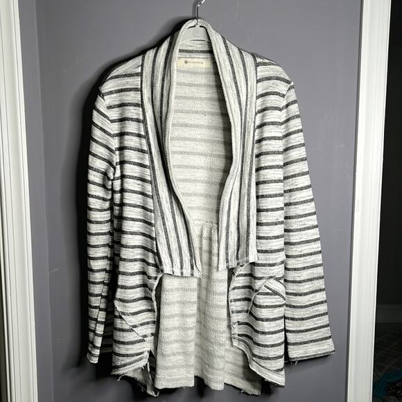 Impeccable Pig Gray and White Striped Open Long Sleeve Cardigan Sweater Size S - Picture 10 of 10